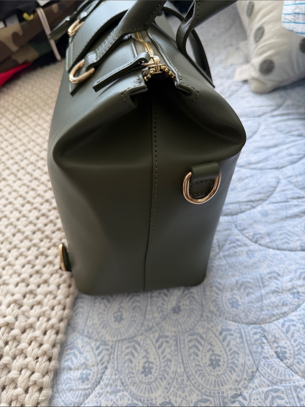 SILVER & RILEY Olive Green Structured Top-Handle Satchel - Picture 7 of 12